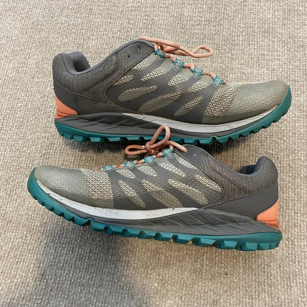 Merrell Antora 2 Shoes Womens Size 8 Gray Mesh Trail Vibram Cushioned Sneakers